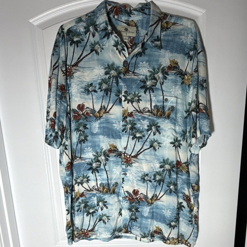 Island Shores Men's XL Blue Tropical Hawaiian Short Sleeve Button-Up